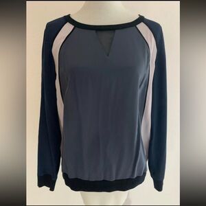 REBECCA TAYLOR Womens M Navy Blue Silk Contrasting Long Sleeves Blouse Top Shirt
